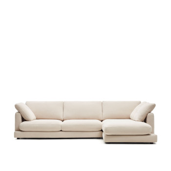 Gala 4-Sitzer-Sofa aus beigem Chenille mit Chaiselongue rechts FSC Mix Credit 300 cm