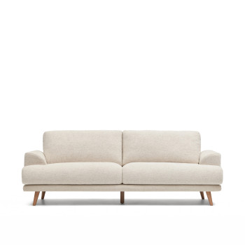 Karin 3-Sitzer-Sofa beige mit Beinen aus massivem Buchenholz 231 cm