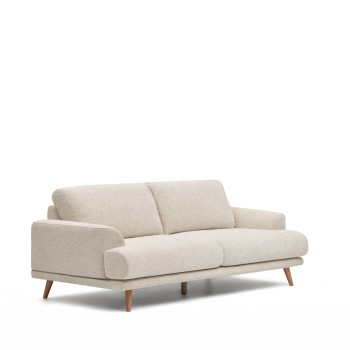 Karin 3-Sitzer-Sofa beige mit Beinen aus massivem Buchenholz 231 cm