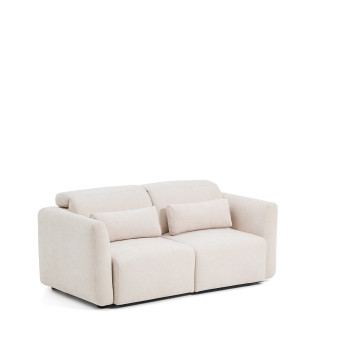 Lares 2-Sitzer-Sofa mit motorisierten Gleitsitzen und verstellbarer Kopfstütze in beigefarbenem Chenille, 180 cm