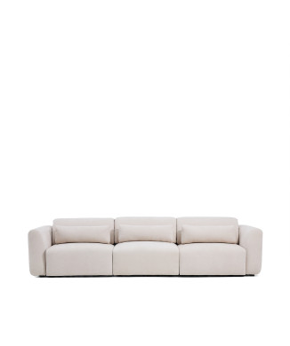 Lares 5-Sitzer-Sofa mit motorisierten Schiebesitzen und verstellbarer Kopfstütze aus beigem Chenille 335 cm