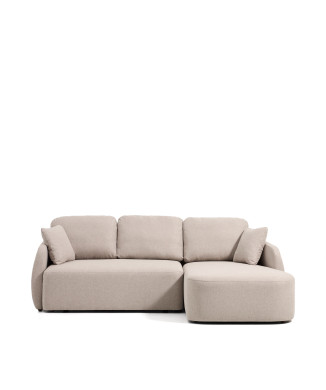 Laira 3-Sitzer-Schlafsofa aus beigem Chenille mit Chaiselongue rechts 246 cm FSC Mix Credit