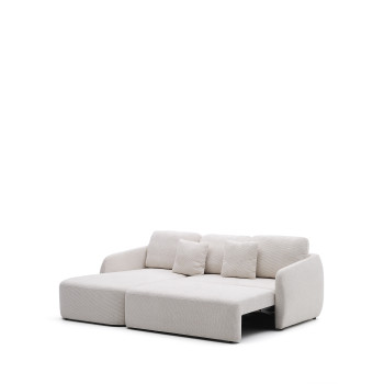 Laira 3-Sitzer-Schlafsofa aus Chenille mit Chaiselongue links, Ecru, 246 cm, FSC Mix Credit