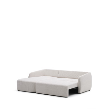 Laira 3-Sitzer-Schlafsofa aus Chenille mit Chaiselongue links, Ecru, 246 cm, FSC Mix Credit