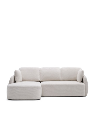 Laira 3-Sitzer-Schlafsofa aus Chenille mit Chaiselongue links, Ecru, 246 cm, FSC Mix Credit