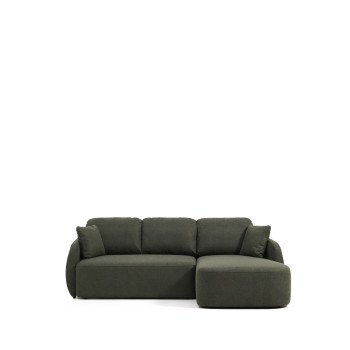 Laira 3-Sitzer-Schlafsofa aus dunkelgrünem Chenille mit Chaiselongue rechts 246 cm FSC Mix Credit