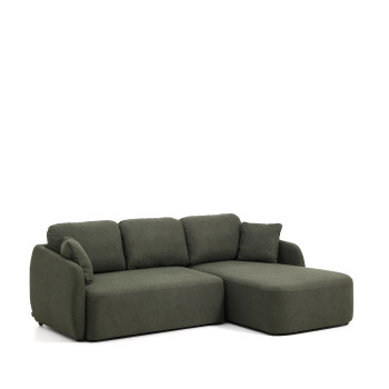 Laira 3-Sitzer-Schlafsofa aus dunkelgrünem Chenille mit Chaiselongue rechts 246 cm FSC Mix Credit