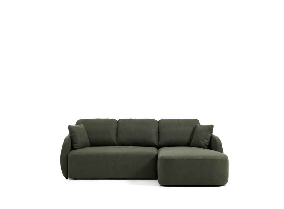 Laira 3-Sitzer-Schlafsofa aus dunkelgrünem Chenille mit Chaiselongue rechts 246 cm FSC Mix Credit