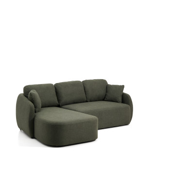 Laira 3-Sitzer-Schlafsofa aus dunkelgrünem Chenille mit Chaiselongue links 246 cm FSC Mix Credit