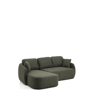 Laira 3-Sitzer-Schlafsofa aus dunkelgrünem Chenille mit Chaiselongue links 246 cm FSC Mix Credit