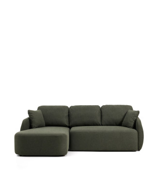 Laira 3-Sitzer-Schlafsofa aus dunkelgrünem Chenille mit Chaiselongue links 246 cm FSC Mix Credit