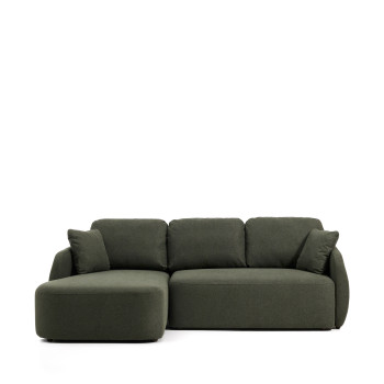Laira 3-Sitzer-Schlafsofa aus dunkelgrünem Chenille mit Chaiselongue links 246 cm FSC Mix Credit