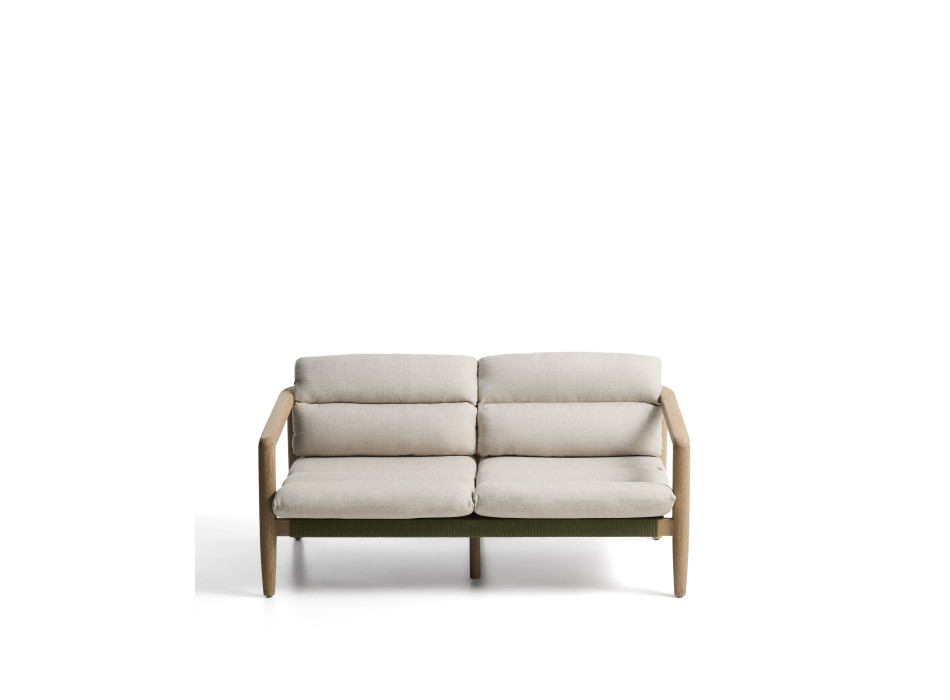 Menfi 2-Sitzer-Sofa aus massivem Akazienholz und grünem Seil, 136 cm, FSC 100 %