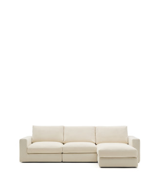 Alea 4-Sitzer-Modulsofa mit abnehmbarem Chenillebezug, Chaiselongue rechts, ecru, 310 cm