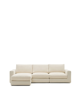 Alea 4-Sitzer-Modulsofa mit abnehmbarem Chenillebezug, Chaiselongue links, Ecru, 310 cm