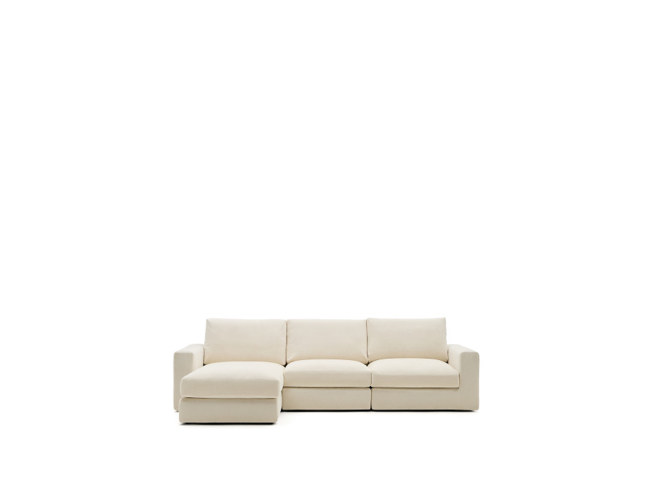 Alea 4-Sitzer-Modulsofa mit abnehmbarem Chenillebezug, Chaiselongue links, Ecru, 310 cm