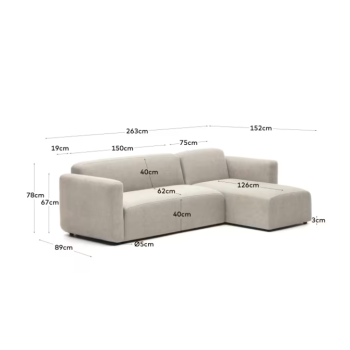 Neom Modulsofa, 3-Sitzer mit Chaiselongue rechts/links, beige, 263 cm, FSC Mix-zertifiziert