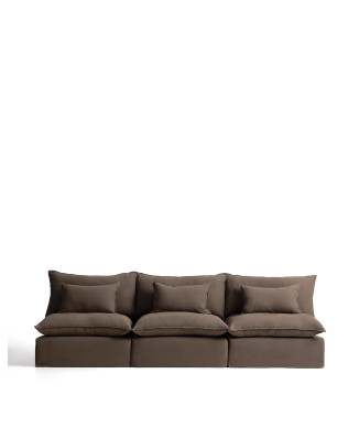 Modulsofa Anarela, 5-Sitzer, mit abnehmbarem Bezug aus taubengrauem Leinen, 330 cm, FSC Mix-zertifiziert