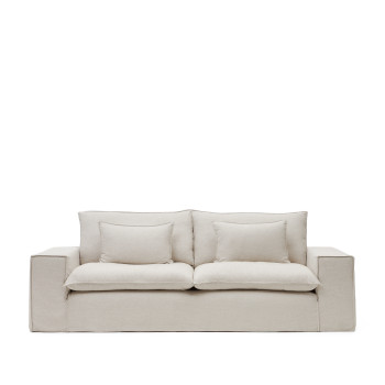 Anarela 3-Sitzer-Sofa mit abnehmbarem Bezug und beigen Leinenkissen, 280 cm