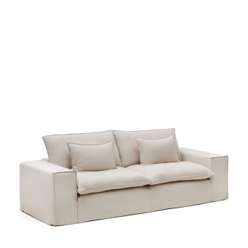 Anarela 3-Sitzer-Sofa mit abnehmbarem Bezug und beigen Leinenkissen, 280 cm