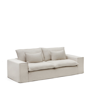 Anarela 3-Sitzer-Sofa mit abnehmbarem Bezug und beigen Leinenkissen, 280 cm