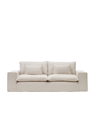 Anarela 3-Sitzer-Sofa mit abnehmbarem Bezug und beigen Leinenkissen, 280 cm