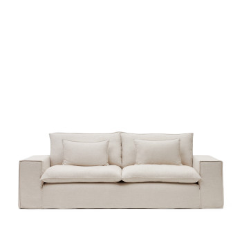 Anarela 3-Sitzer-Sofa mit abnehmbarem Bezug und beigen Leinenkissen, 280 cm