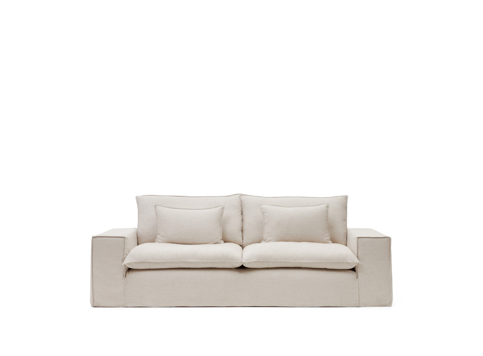 Anarela 3-Sitzer-Sofa mit abnehmbarem Bezug und beigen Leinenkissen, 280 cm