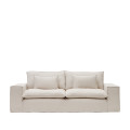 Anarela 3-Sitzer-Sofa mit abnehmbarem Bezug und beigen Leinenkissen, 280 cm