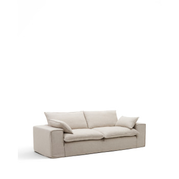 Anarela 3-Sitzer-Sofa mit abnehmbarem Bezug und Kissen aus beigefarbenem Leinen FSC Mix Credit 280 cm.
