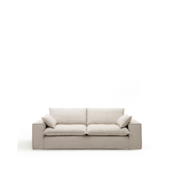 Anarela 3-Sitzer-Sofa mit abnehmbarem Bezug und Kissen aus beigefarbenem Leinen FSC Mix Credit 280 cm.