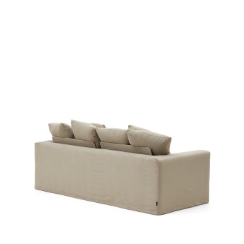 Nora 3-Sitzer-Sofa mit abnehmbarem Bezug und Kissen aus Leinen und Baumwolle