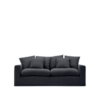 Nora 3-Sitzer-Sofa mit abnehmbarem Bezug und Kissen aus Leinen und Baumwolle