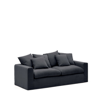 Nora 3-Sitzer-Sofa mit abnehmbarem Bezug und Kissen aus Leinen und Baumwolle