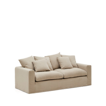 Nora 3-Sitzer-Sofa mit abnehmbarem Bezug und Kissen aus Leinen und Baumwolle