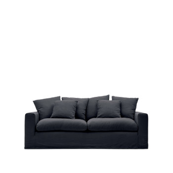 Nora 3-Sitzer-Sofa mit abnehmbarem Bezug und Kissen aus Leinen und Baumwolle
