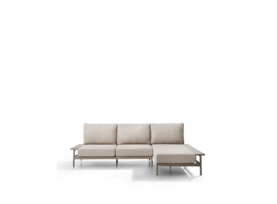 Vathi 3-Sitzer-Aluminiumsofa mit Chaiselongue rechts, Taubengrau, 250 x 159 cm