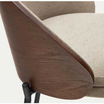 Eamy Hocker in beigefarbenem Kunstleder, Eschenfurnier, Naturfinish, 77 cm