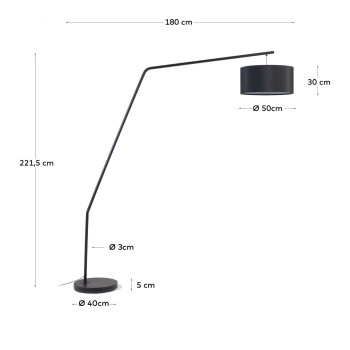Ciana Stehlampe aus Metall mit schwarzem Finish und Baumwoll-Deckenlampe