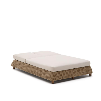 Doppelte Sonnenliege Meria aus synthetischem Rattan und Beinen aus 100 % FSC-zertifiziertem Akazienholz