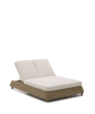 Doppelte Sonnenliege Meria aus synthetischem Rattan und Beinen aus 100 % FSC-zertifiziertem Akazienholz