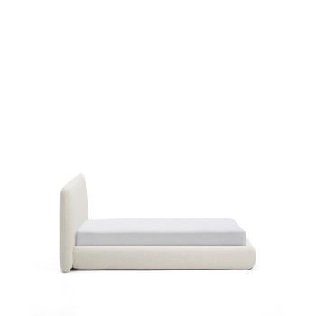 Martina abnehmbares Bett aus ecrufarbenem Chenille für Matratzen der Größe 160 x 200 cm