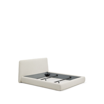 Martina abnehmbares Bett aus ecrufarbenem Chenille für Matratzen der Größe 160 x 200 cm