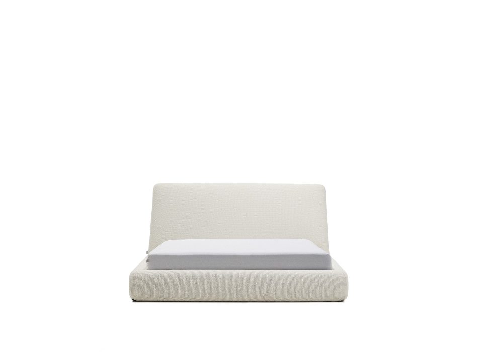 Martina abnehmbares Bett aus ecrufarbenem Chenille für Matratzen der Größe 160 x 200 cm