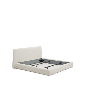 Martina abnehmbares Bett aus ecrufarbenem Chenille für Matratzen der Größe 180 x 200 cm