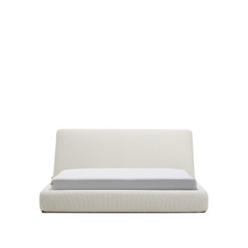 Martina abnehmbares Bett aus ecrufarbenem Chenille für Matratzen der Größe 180 x 200 cm