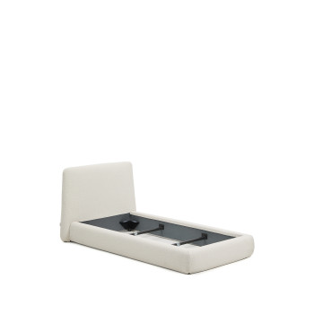 Martina abnehmbares Bett aus ecrufarbenem Chenille für Matratzen der Größe 90 x 200 cm