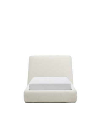 Martina abnehmbares Bett aus ecrufarbenem Chenille für Matratzen der Größe 90 x 200 cm