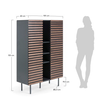 Kesia Bücherregal 105 x 155 cm, Walnuss, MDF in mattem Graphit