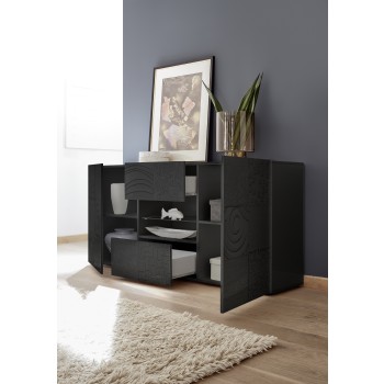 MIRO Sideboard mit 2 Türen und 2 Schubladen, 181 x 84 x 43 cm, schwarz